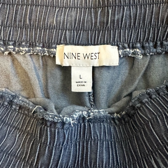 NINE WEST high rise chambray pull on elastic waist cargo jogger pants sz Large - Picture 7 of 7